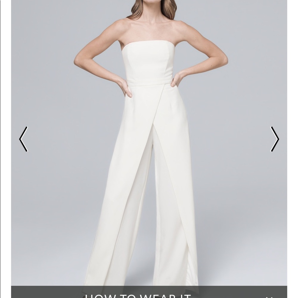 WHITE STRAPLESS SPLIT-LEG JUMPSUIT